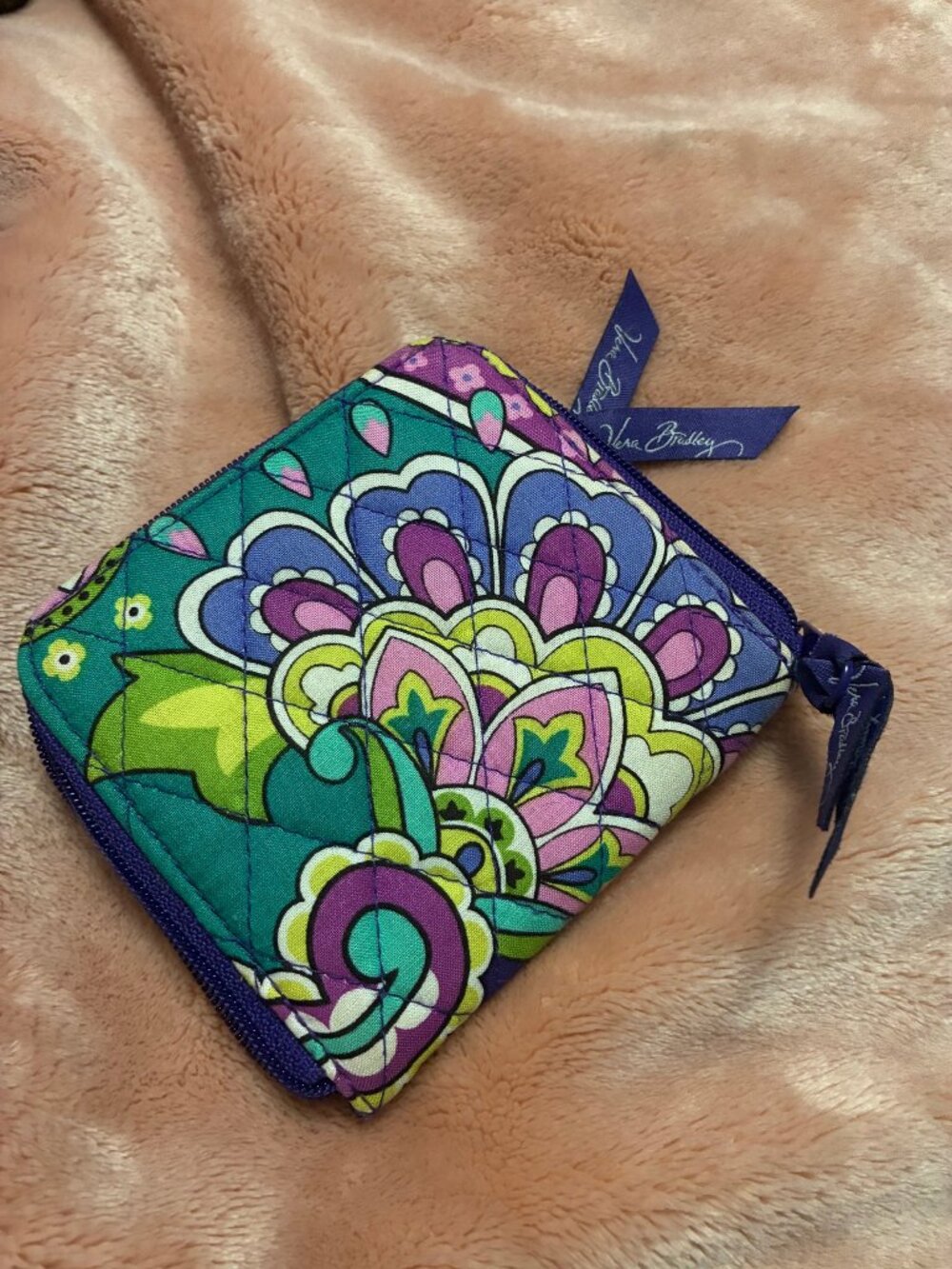 Vera Bradley Heather Paisley Zip Around Wallet Wristlet Purple Teal Retired